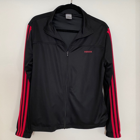 adidas black jacket with red stripes